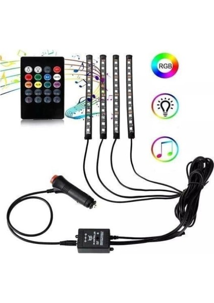 Araç Içi Ayak Altı Sese Duyarlı Şerit LED 4 Lü Set