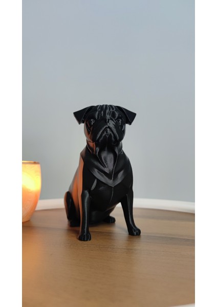 Pug Köpek Dekor Dekorasyon Biblo Heykel Ev Dekorasyonu Hediyelik 14 cm Siyah Renk