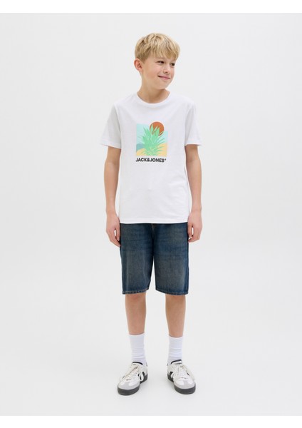 Jack Jones Jjbarbados Tee Ss Crew Neck Jnr Çocuk Beyaz Tshirt 12269841-01