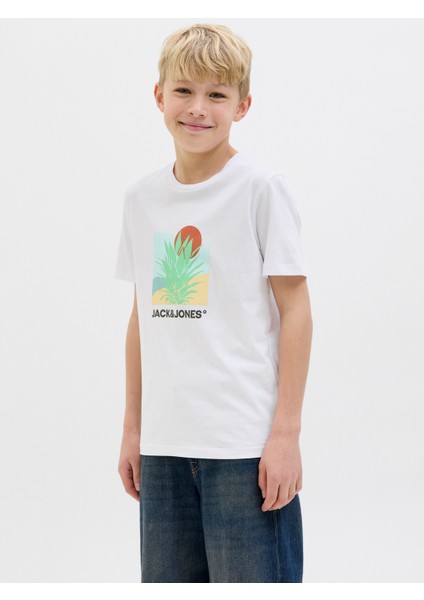 Jack Jones Jjbarbados Tee Ss Crew Neck Jnr Çocuk Beyaz Tshirt 12269841-01 fiyatları