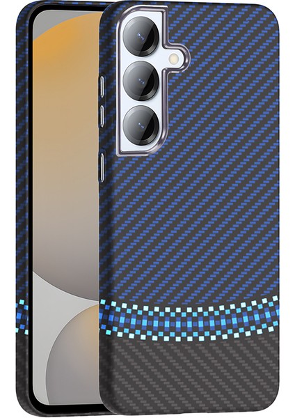 Galaxy S25 Kılıf M-Safe Şarj Özellikli Karbon Fiber Görünümlü Iksp Gros Kapak - Siyah-Lacivert