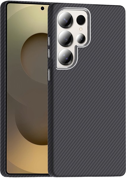 Samsung Galaxy S25 Ultra Kılıf M-Safe Şarj Özellikli Karbon Fiber Görünümlü Iksp Gros Kapak - Siyah