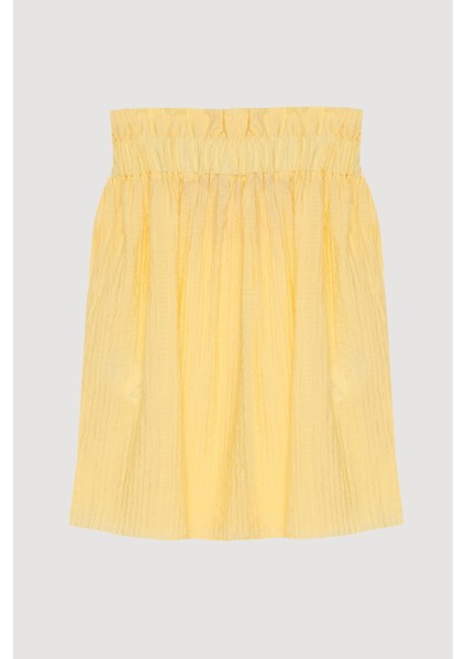 Gofre Kumaş Fırfırlı Straplez Bluz Sarı