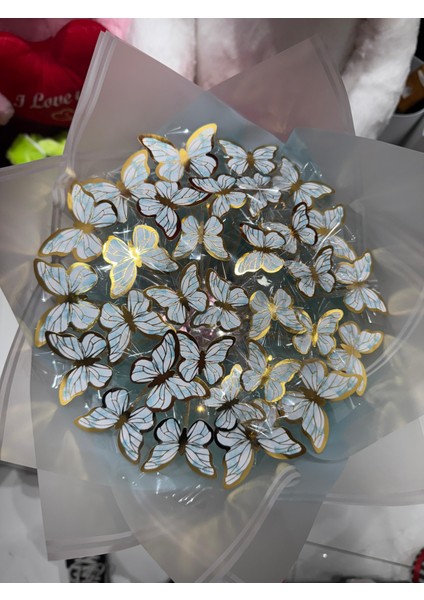 32'li LED Işıklı Buz Mavisi Kelebek Buketi modelleri