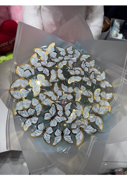 32'li LED Işıklı Buz Mavisi Kelebek Buketi fırsatları