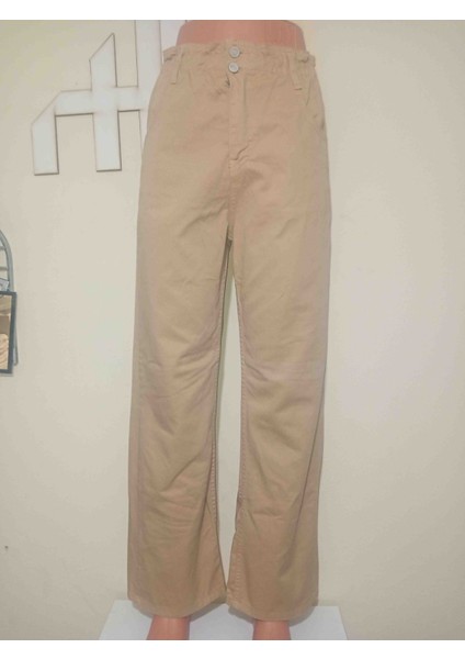 Lastik Belli Yüksek Bel Geniş Paça Kot Pantolon