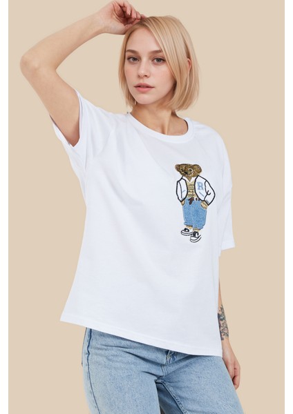 Ayıcık Işlemeli Oversize T-Shirt Bol Salaş Tişört fiyatları