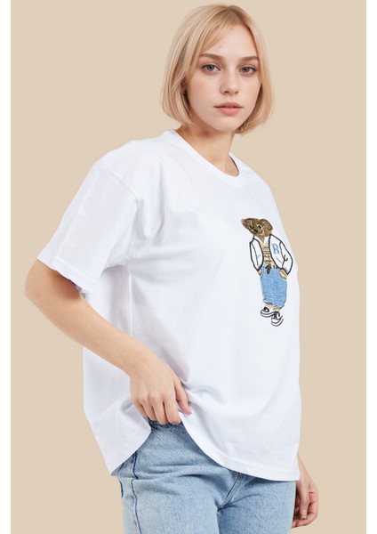 Ayıcık Işlemeli Oversize T-Shirt Bol Salaş Tişört indirimleri