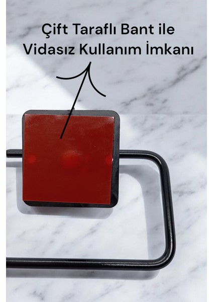 Kare Yapışkanlı Siyah Kağıt Rulo Havluluk Yapışkanlı Askı Vidalı Banyo Askısı
