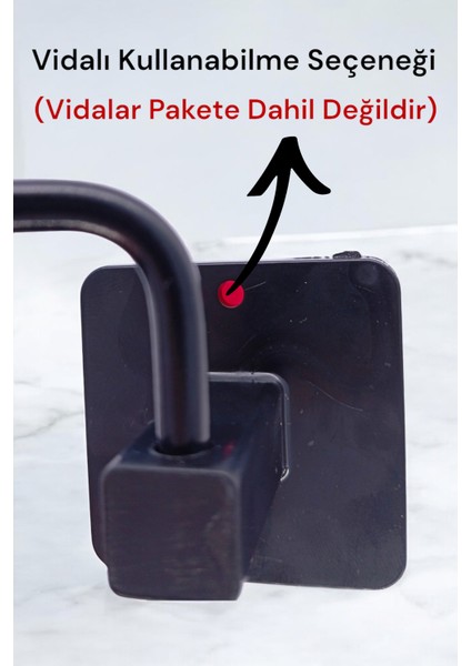 Kare Yapışkanlı Siyah Kağıt Rulo Havluluk Yapışkanlı Askı Vidalı Banyo Askısı