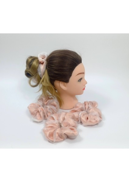 Saten ve Organze Dokulu Saç Tokası Ekru-Somon