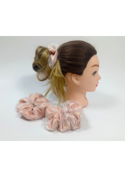 Saten ve Organze Dokulu Saç Tokası Ekru-Somon indirimleri