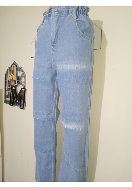 Lastik Belli Yüksek Bel Geniş Paça Kot Pantolon fiyatları