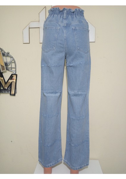 Lastik Belli Yüksek Bel Geniş Paça Kot Pantolon modelleri