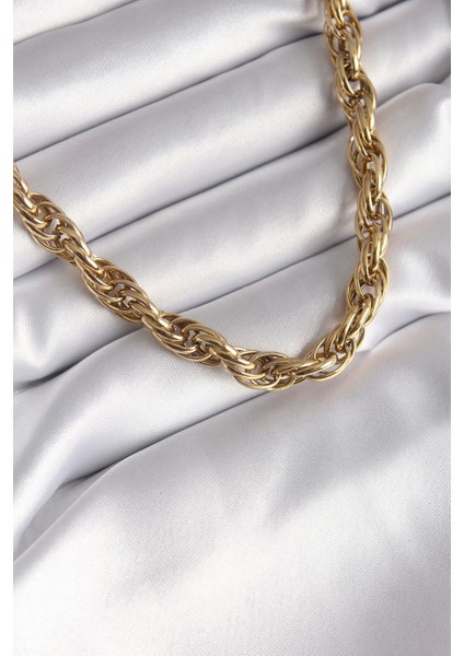 Heyf 316L Çelik Gold Renk Örme Burgu Zincir Model Kadın Kolye