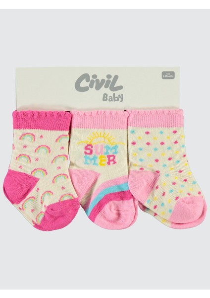 Kız Bebek 3'lü Çorap Set 6-18 Ay Pembe