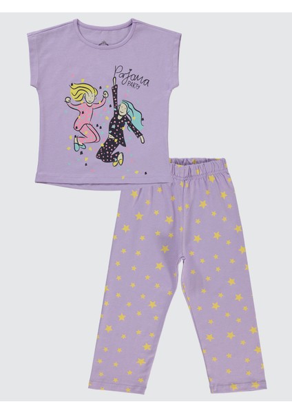 Kız Çocuk Pijama Takımı 2-5 Yaş Dijital Lavanta