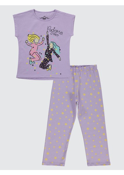 Kız Çocuk Pijama Takımı 6-9 Yaş Dijital Lavanta