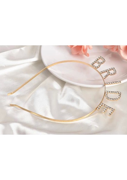 Altın Gold Renk Bekarlığa Veda Kristal Taş Bride Tacı Ithal 16X10 cm