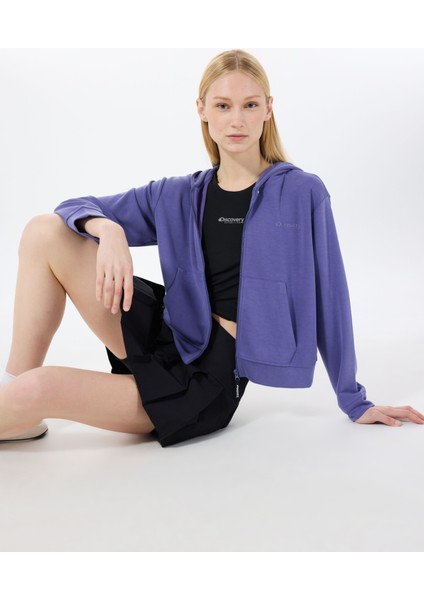 D5SL-SWT3538 Mor Kapüşon Yaka Relaxed Düz Kadın Sweatmont