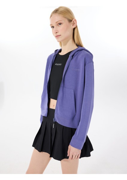D5SL-SWT3538 Mor Kapüşon Yaka Relaxed Düz Kadın Sweatmont