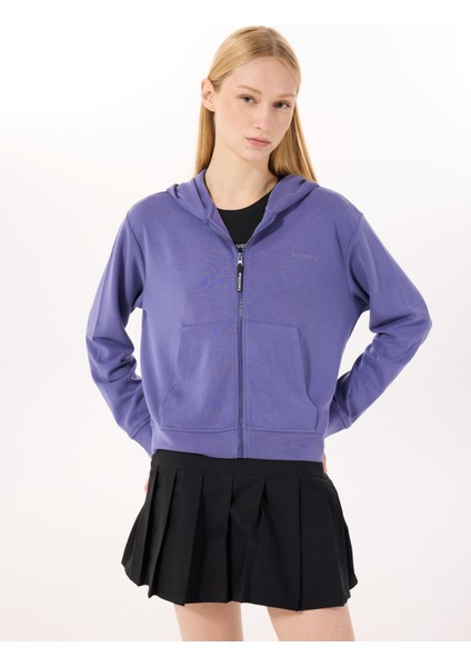 D5SL-SWT3538 Mor Kapüşon Yaka Relaxed Düz Kadın Sweatmont