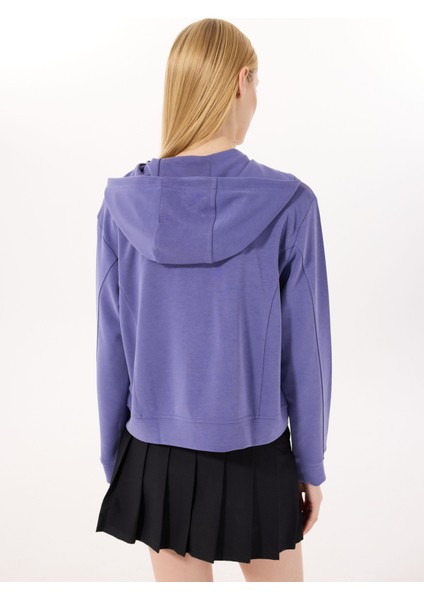 D5SL-SWT3538 Mor Kapüşon Yaka Relaxed Düz Kadın Sweatmont