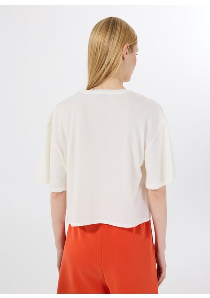 D5SL-TST3508 Beyaz Bisiklet Yaka Relaxed Baskılı Kadın T-Shirt indirimleri
