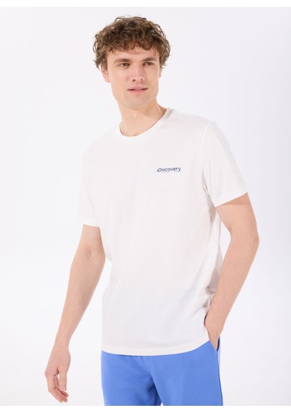 D5SM-TST3798 Beyaz Bisiklet Yaka Relaxed Baskılı Erkek T-Shirt