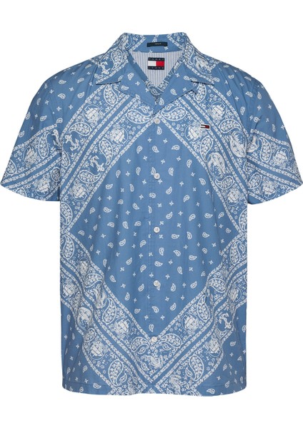 Regular Fit Açık Mavi Düz Erkek Gömlek DM0DM20888DY6 Tjm Reg Aop Ss Shırt