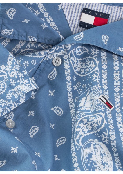 Regular Fit Açık Mavi Düz Erkek Gömlek DM0DM20888DY6 Tjm Reg Aop Ss Shırt fiyatları