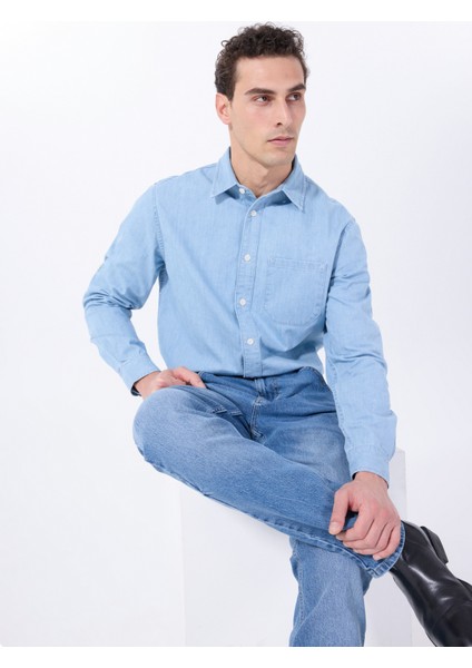 Relaxed Mavi Erkek Denim Gömlek M5SM-GML1045