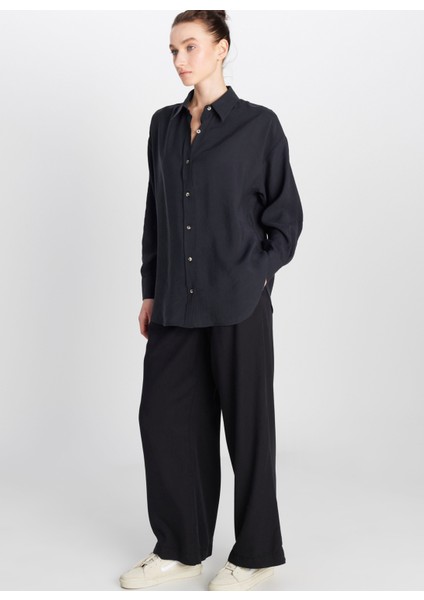 Loose Fit Gömlek Yaka Siyah Kadın Gömlek W2510769001-RELAXED Fit Gömlek fiyatları