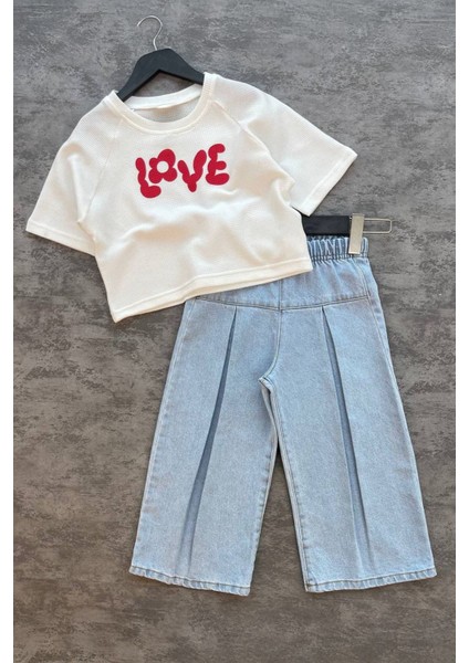Love Kot Bol Pantolon ve Tşört Kız çocuk takım - Açık Mavi