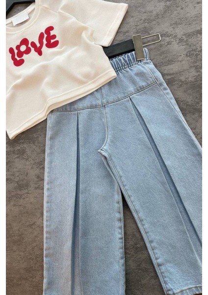 Love Kot Bol Pantolon ve Tşört Kız çocuk takım - Açık Mavi fiyatları