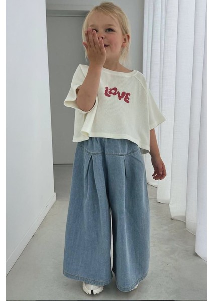 Love Kot Bol Pantolon ve Tşört Kız çocuk takım - Açık Mavi modelleri