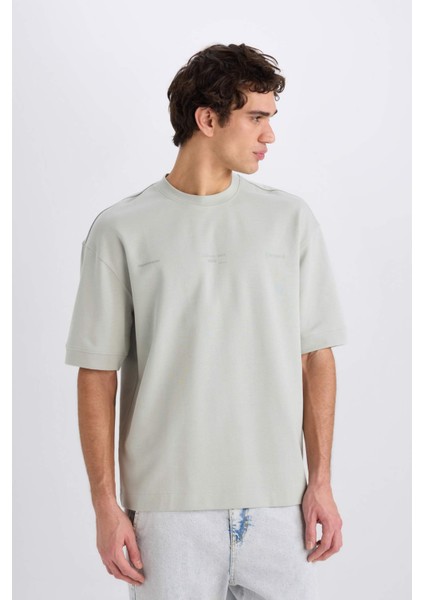 Loose Fit Bisiklet Yaka Baskılı Kısa Kollu Ağır Kumaş Tişört E0575AX25SM modelleri