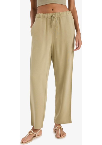 Jogger Keten Karışımlı Pantolon Cepli Yüksek Bel Bağcıklı C7683AX25SP