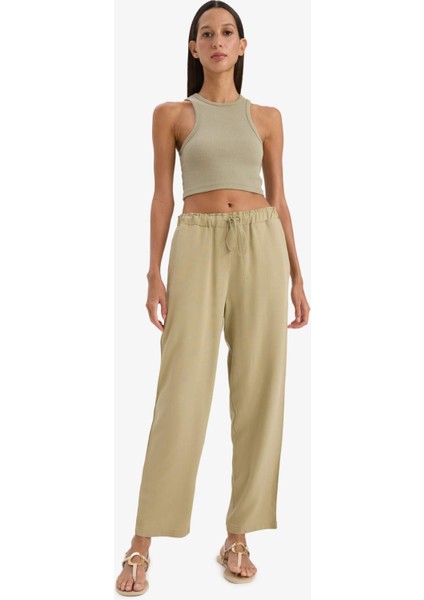 Jogger Keten Karışımlı Pantolon Cepli Yüksek Bel Bağcıklı C7683AX25SP