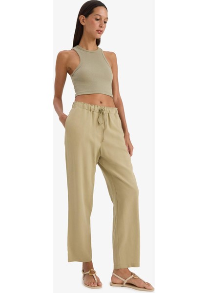 Jogger Keten Karışımlı Pantolon Cepli Yüksek Bel Bağcıklı C7683AX25SP