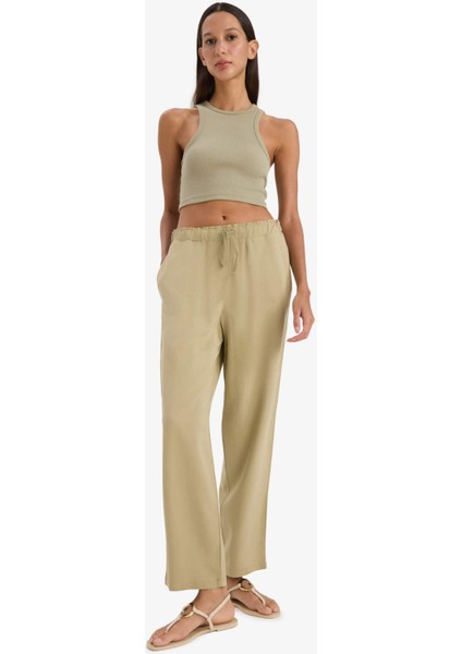 Jogger Keten Karışımlı Pantolon Cepli Yüksek Bel Bağcıklı C7683AX25SP