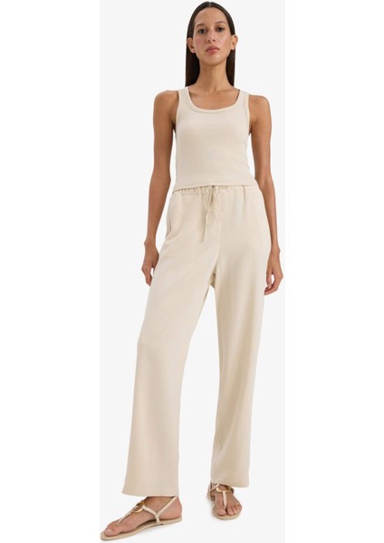 Jogger Keten Karışımlı Pantolon Cepli Yüksek Bel Bağcıklı C7683AX25SP