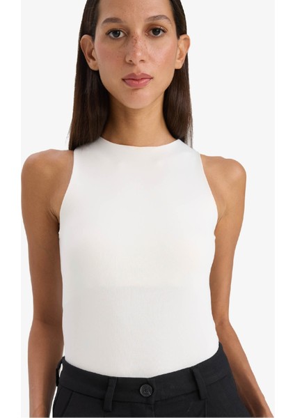 Slim Fit Dar Kesim Halter Yaka Basic Düz Çıtçıtlı Body F0357AX25SM