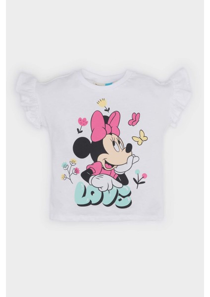 Kız Bebek Disney Mickey & Minnie Bisiklet Yaka Kısa Kollu Tişört E7228A525SM
