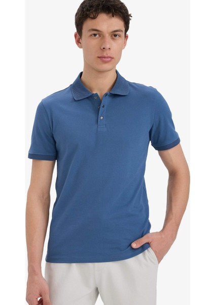 Slim Fit Dar Kesim Polo Yaka Kısa Kollu Dokulu Basic Düz Tişört T5259AZ25SM