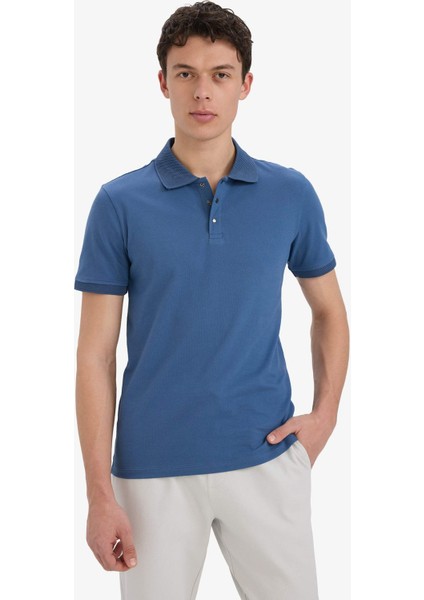 Slim Fit Dar Kesim Polo Yaka Kısa Kollu Dokulu Basic Düz Tişört T5259AZ25SM modelleri