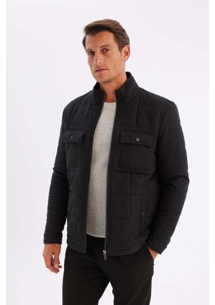 Slim Fit Dar Kesim Dik Yaka Astarlı Cepli Fermuarlı Mont Y4506AZ24AU