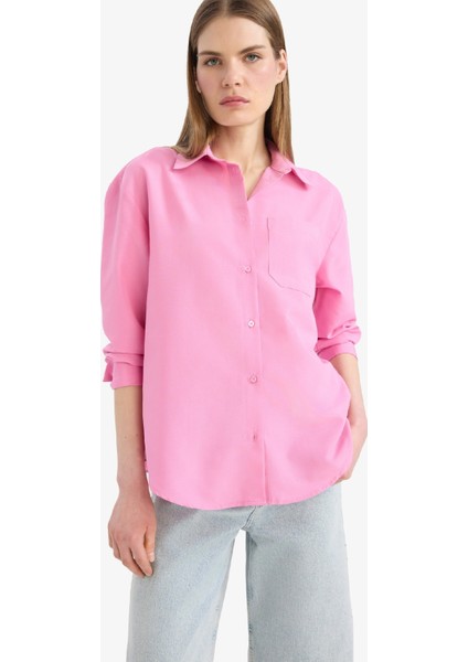Oversize Geniş Kalıp Poplin Uzun Kollu Gömlek E9424AX25SP