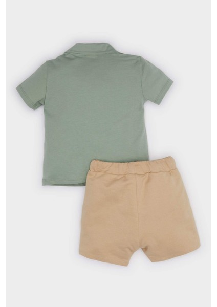 Erkek Bebek 2'li Takım Baskılı Kısa Kollu Polo Tişört Beli Lastikli Şort E8733A525SM fırsatları