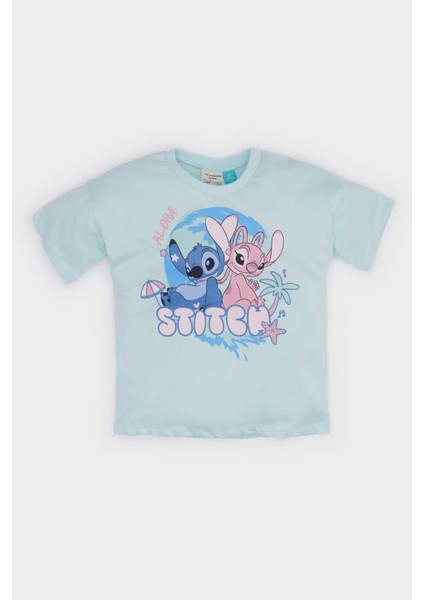 Kız Bebek Disney Lilo & Stitch Bisiklet Yaka Kısa Kollu Tişört E7120A525SM